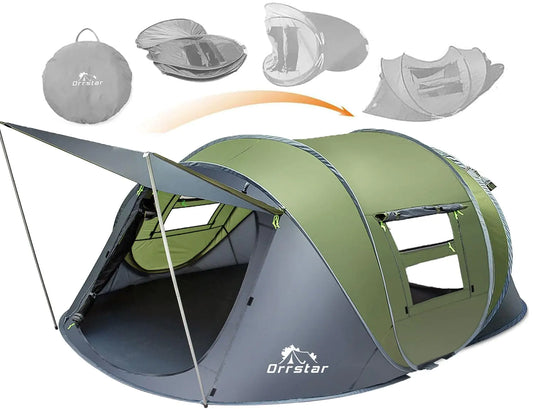 Orrstar Pop Up Tents for Camping 4 Person Waterproof Pop Up Tent Easy Up Setup Camping Tent 4 People 2 Big Doors Instant Tent Family Tent Popup-4P-4Z-Green