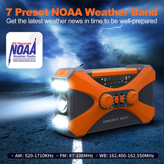 NNEOBA Emergency Hand Crank Solar Radio Orange