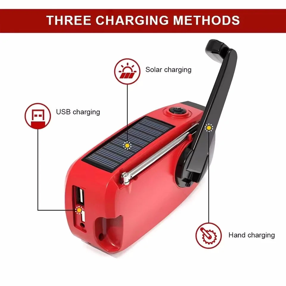 NNEOBA Solar Emergency Radio Power Bank Red