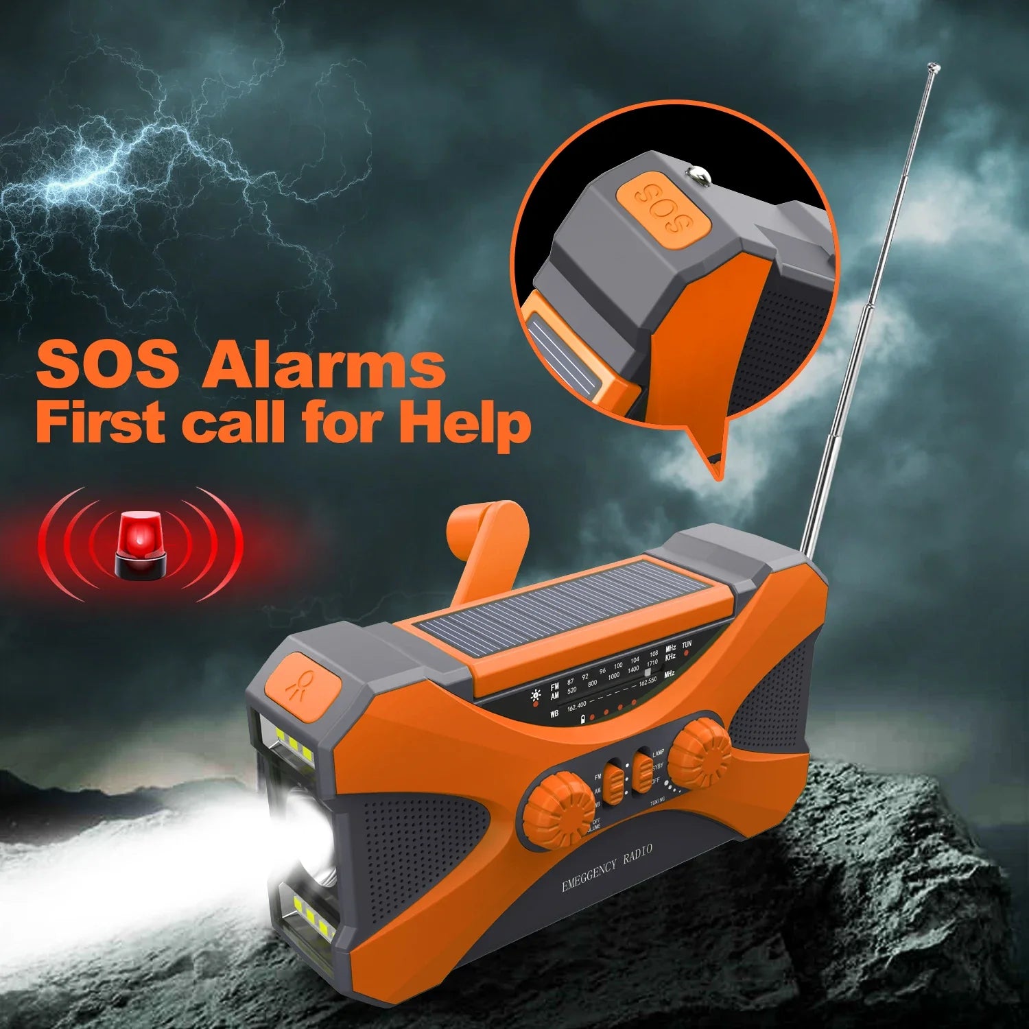 NNEOBA Emergency Hand Crank Solar Radio Orange