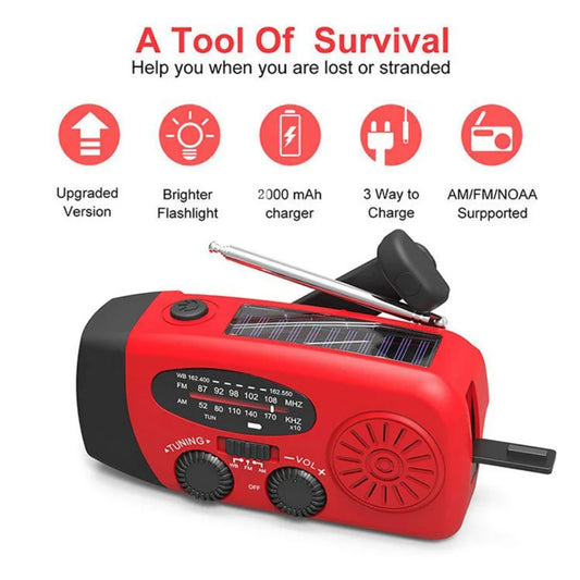 NNEOBA Solar Emergency Radio Power Bank Red
