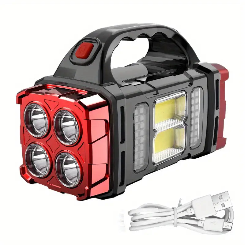 Red Tactical LED Solar Camping Light - Portable Rechargeable Flashlight